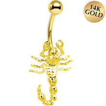 Load image into Gallery viewer, 16G Solid 14K Yellow Gold Scorpion Belly Ring
