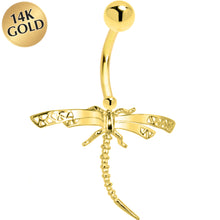 Load image into Gallery viewer, 16G Solid 14K Yellow Gold Dragonfly Belly Ring
