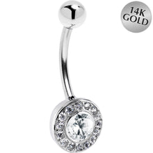 将图片加载到图库查看器，16G Solid 14K White Gold Cubic Zirconia ROUND Belly Ring

