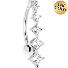 Load image into Gallery viewer, 16G Solid 14K White Gold TOP MOUNT Cubic Zirconia SQUARE JOURNEY Belly Ring
