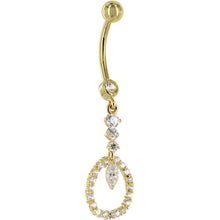 Load image into Gallery viewer, 16G Solid 14K Yellow Gold Ciruclar Indulgence Cubic Zirconia Belly Ring
