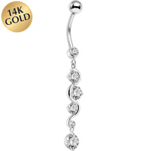 将图片加载到图库查看器，16G Solid 14K White Gold Scroll Delight Cubic Zirconia Belly Ring
