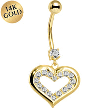 Load image into Gallery viewer, 16G Solid 14K Yellow Gold CZ Encased Heart Dangle Belly Ring
