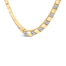 将图片加载到图库查看器，14K Yellow Gold 4/5 Cttw Diamond Cluster and Bar Set Link 3.5 MM Chain Necklace (G-H Color, VS1-VS2 Clarity) - 16" Inches
