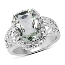Load image into Gallery viewer, 3.94 Carat Genuine Green Amethyst and White Topaz .925 Sterling Silver Ring
