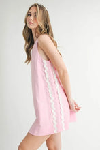 将图片加载到图库查看器，Linen Mix Side Ric Rac A-Line Mini Dress for Women – Casual Mini Dress, Summer Dress, A-Line Dress, Chic Peasant Dress, Vacation Dress, Flattering Fit Dress
