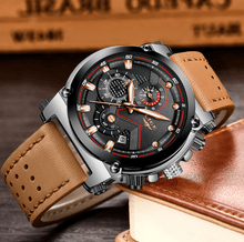 将图片加载到图库查看器，Men's Waterproof Modern Watch With Leather Belts, Stainless Steel Case Excellent Look Perfect Gift
