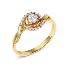 将图片加载到图库查看器，14K Yellow Gold 1/3 Cttw Diamond Solitaire and Halo Swirl Engagement Ring (G-H Color, VS2-SI1 Clarity)- Size 7
