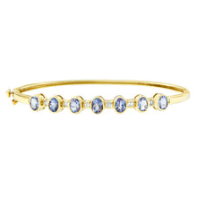 将图片加载到图库查看器，14K Yellow Gold Alternating Bezel Set 5MM Oval Shaped Tanzanite and 1/5 Cttw Diamond Bangle Bracelet (H-I Color, VS2-SI1 Clarity) - Fit's wrists up to 7.25" Inches

