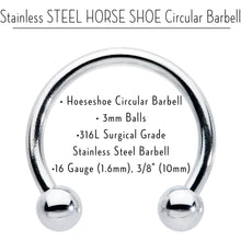 Load image into Gallery viewer, 16G STEEL HORSE SHOE Circular Barbell 3/8 3mm
