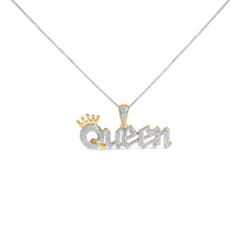 将图片加载到图库查看器，14K Yellow Gold Plated Sterling Silver 1/10 Cttw Diamond â€œQueenâ€ Nameplate Pendant Necklace
