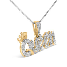 将图片加载到图库查看器，14K Yellow Gold Plated Sterling Silver 1/10 Cttw Diamond â€œQueenâ€ Nameplate Pendant Necklace
