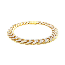 Load image into Gallery viewer, 14k Two Tone Gold 8 1/4 inch Curb Chain Bracelet with White Pave
