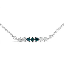 Load image into Gallery viewer, Sterling Silver 1/5 Cttw White and Blue Diamond 6 Stone Bar Necklace
