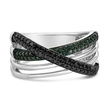 Load image into Gallery viewer, Sterling Silver 1/2 Cttw Black and Blue Diamond Crossover Bypass Ring
