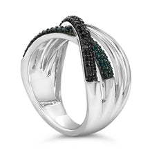 Load image into Gallery viewer, Sterling Silver 1/2 Cttw Black and Blue Diamond Crossover Bypass Ring
