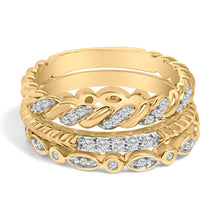 Load image into Gallery viewer, 14K Yellow Gold Plated Sterling Silver 1/4 Cttw Diamond Twist Leaf Stackable Ring Set
