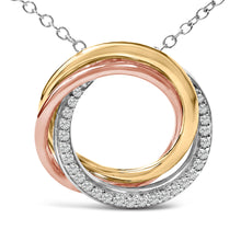 Load image into Gallery viewer, Tri Tone Sterling Silver 1/5 Cttw Diamond Interlocking Circle Pendant Necklace
