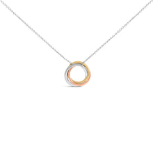 Load image into Gallery viewer, Tri Tone Sterling Silver 1/5 Cttw Diamond Interlocking Circle Pendant Necklace
