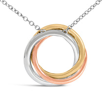 Load image into Gallery viewer, Tri Tone Sterling Silver 1/5 Cttw Diamond Interlocking Circle Pendant Necklace
