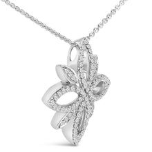 Load image into Gallery viewer, Sterling Silver 1/2 Cttw Diamond Floral Cross Pendant Necklace
