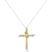 将图片加载到图库查看器，10K Two-Tone Yellow &amp; White Gold Diamond-Accented Cross 18" Pendant Necklace (J-K Color, I2-I3 Clarity)
