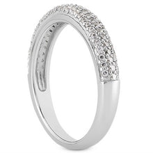将图片加载到图库查看器，14k White Gold Triple Multi-Row Micro- Pave Diamond Wedding Ring Band
