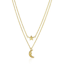 Load image into Gallery viewer, 14k Yellow Gold Double-Strand Chain Necklace with Puff Moon and Star
