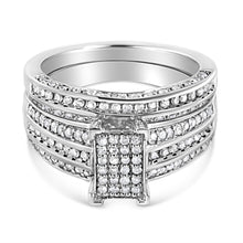 Load image into Gallery viewer, .925 Sterling Silver 3/4 Cttw Prong Set Round Diamond Composite Engagement Ring and Band Set (I-J Color, I3 Clarity) - Size 6.5
