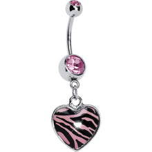 将图片加载到图库查看器，Pink Zebra Print Heart Dangle Belly Ring
