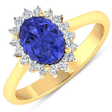将图片加载到图库查看器，1.92 Carat Genuine Tanzanite and White Diamond 14K Yellow Gold Ring
