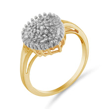 将图片加载到图库查看器，10K Yellow Gold 1/2 Cttw Round &amp; Baguette Cut Diamond Pear Shaped Domed PavÃ© Cluster with Halo Cocktail Ring (J-K Color, I1-I2 Clarity) - Size 4-1/4
