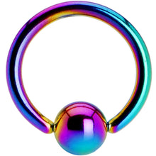 Load image into Gallery viewer, 16G 5/16 Rainbow Anodized Titanium Ball Captive Ring
