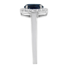 Load image into Gallery viewer, 10K White Gold 1/5 Cttw Round Diamond and Prong Set 7MM Created Blue Sapphire Halo Cocktail Ring (H-I Color, I1-I2 Clarity) - Size 7
