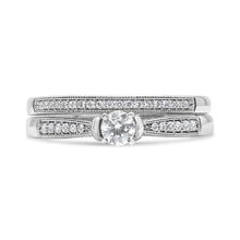 Load image into Gallery viewer, .925 Sterling Silver 1/3 Cttw Diamond Classic Engagement Ring Bridal Set with Milgrain (I-J Color, I3 Clarity) - Ring Size 7
