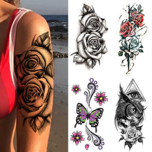 Load image into Gallery viewer, 25 Sheets Flower Rose Luxury Tattoos Waterproof Temporary Sticker 3D Rose Flower Tattoos Body Art Arm Fake Tatoo For Womens
