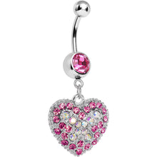 将图片加载到图库查看器，Love's Ascent Pink Butterfly Heart Dangle Belly Ring
