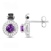 Load image into Gallery viewer, 2.29 Carat Genuine Amethyst, Black Diamond and White Diamond .925 Sterling Silver Earrings
