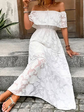 将图片加载到图库查看器，White Stylish Off-Shoulder Maxi Dress Elegant Short Sleeve Summer Dress
