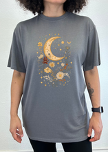 将图片加载到图库查看器，Celestial Moon Boho Flowers Vintage Unisex Bamboo/Cotton Graphic T-Shirt
