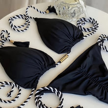 将图片加载到图库查看器，New Festival Flame Halter Bikini Set for Women – Triangle V-Neck Backless Two-Piece Swimsuit with Tie Side Bottoms &amp; Adjustable Lace-Up Fit – Sleek Polyamide Swimwear for Koningsdag/King’s Day &amp; Summer Beach Celebrations
