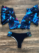 Load image into Gallery viewer, Bloom Day Ruffle Bikini Set – Chic Elegant Plant Print V-Neck Swimsuit with Tie-Back and High-Stretch Ruffle Trim – Women's 2-Piece Swimwear for Poolside Style &amp; King’s Day Celebrations
