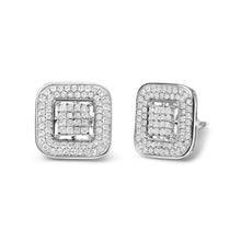 Load image into Gallery viewer, 10K White Gold 1.0 Cttw Round and Princess Cut Diamond Composite Open Halo Stud Earrings (H-I Color, SI1-SI2 Clarity)

