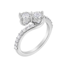 Load image into Gallery viewer, 10K White Gold Two-Stone Miracle-Set Diamond Bypass Ring (1 Cttw, H-I Color, I1-I2 Clarity) - Size 6
