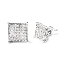 Load image into Gallery viewer, 10K White Gold 3/4 Cttw Princess Diamond Composite Stud Earrings (I-J Color, I1-I2 Clarity)
