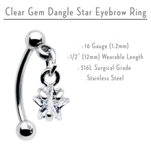 将图片加载到图库查看器，Top Down Clear Gem Dangle Star Eyebrow Ring
