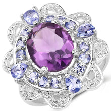 Load image into Gallery viewer, 3.13 Carat Genuine Amethyst and Tanzanite .925 Sterling Silver Ring
