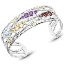 将图片加载到图库查看器，4.82 Carat Genuine Multi Stones .925 Sterling Silver Cuff Bangle
