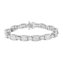Load image into Gallery viewer, 14K White Gold 5.0 Cttw Princess Cut Diamond Invisible Set Alternating Size D Shaped Links Tennis Bracelet (H-I Color, SI2-I1 Clarity) - 7â€
