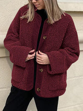 Load image into Gallery viewer, Modern Cozy Women Luxuriously Cozy Contrast Button Up Sherpa Jacket with Pockets For Fall &amp; Winter
